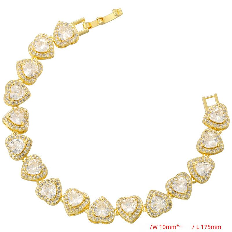Hot Selling Copper Inlaid Zirconium Heart-shaped Bracelet Necklace, Niche Hip-hop Peach Heart Jewelry Set VL598-599_voghion.com