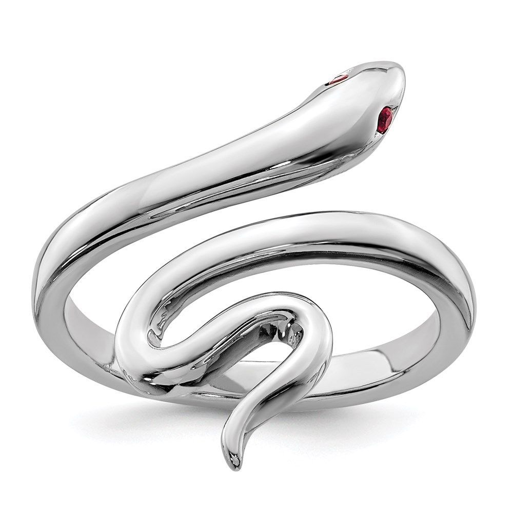 Sterling Silver Rhodium-plated Snake W/Synthetic Ruby Toe Ring_voghion.com