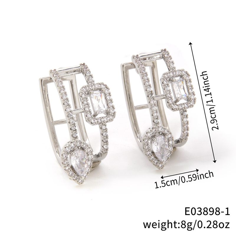 Pendientes cuadrados huecos - Pendientes geométricos de circonita con forma de gota de agua (chapados en oro de 18 quilates, ligeros y lujosos)_voghion.com