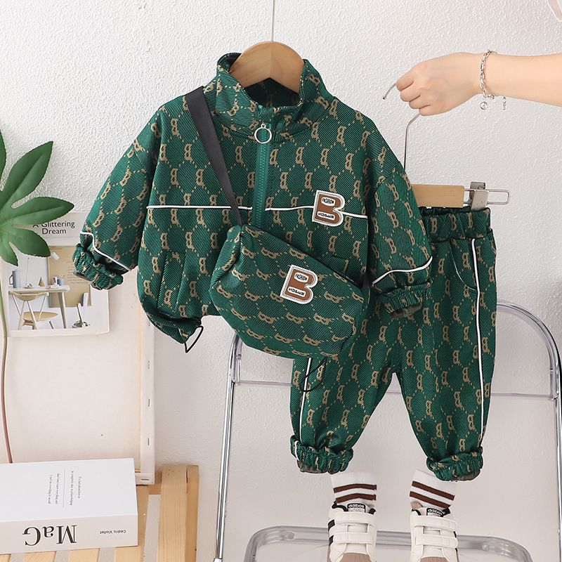 Trajes para niños, ropa de primavera y otoño, versión coreana elegante para niños, bolso de hombro con estampado completo de letras, ropa de dos piezas para niños_voghion.com