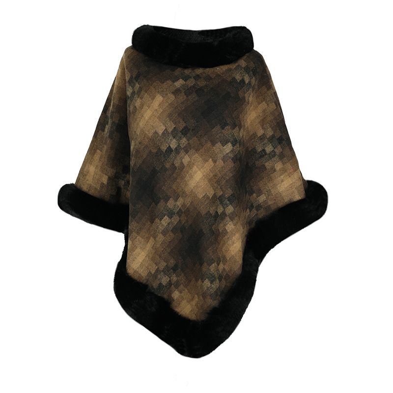 Ropa de mujer Otoño e Invierno nuevo jersey capa cuadros coloridos cálido chal de punto abrigo de mujer_voghion.com