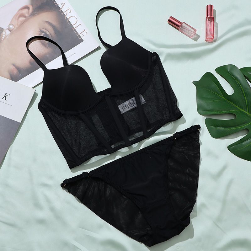 Bra set, vest, mesh underwear, women's small chest, large gathering, anti sagging corset, thin bra_voghion.com
