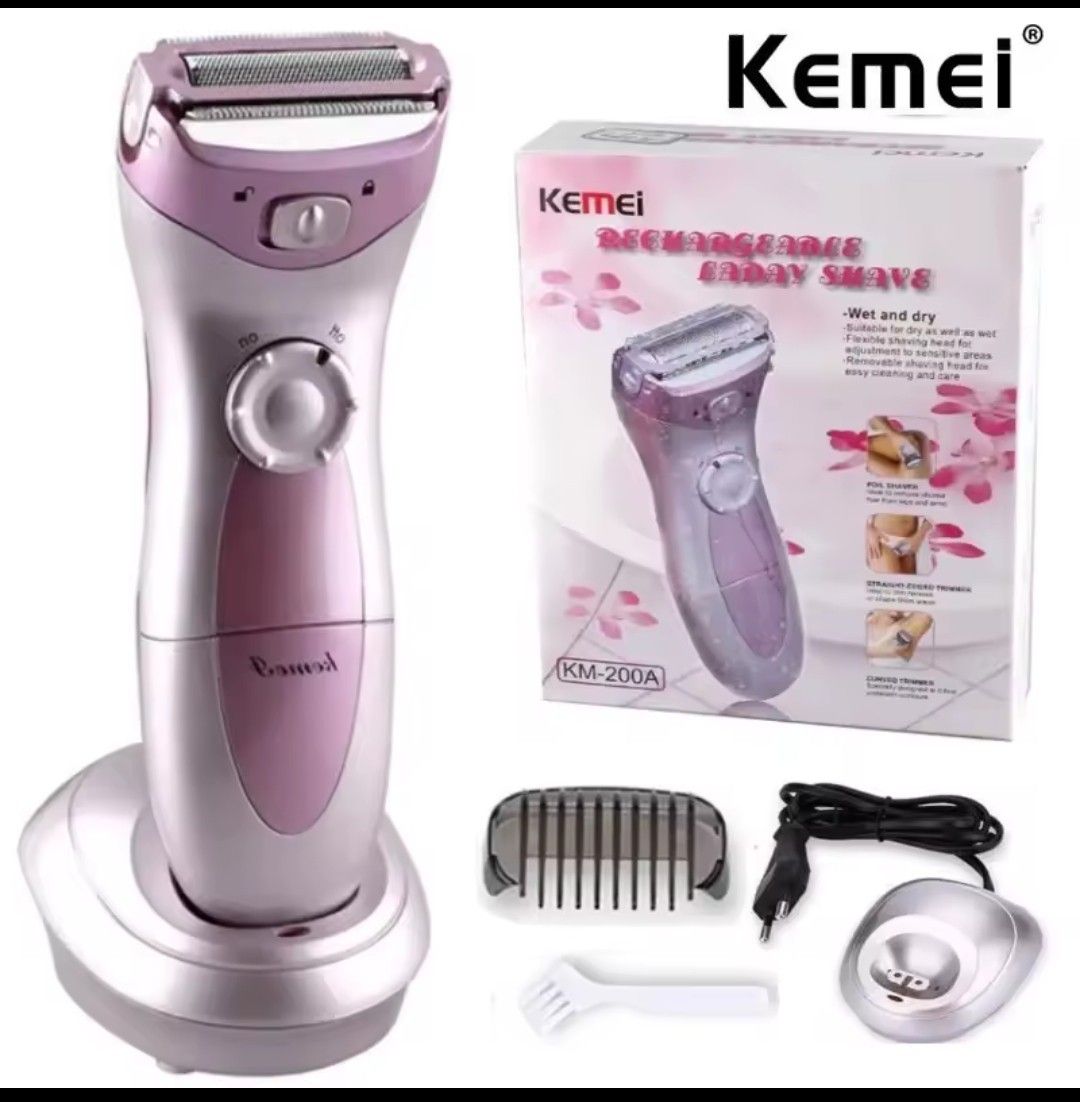 Kemei KM-200A Rechargeable Electric Hair Remover Shave Washable Epilator Shaving_voghion.com