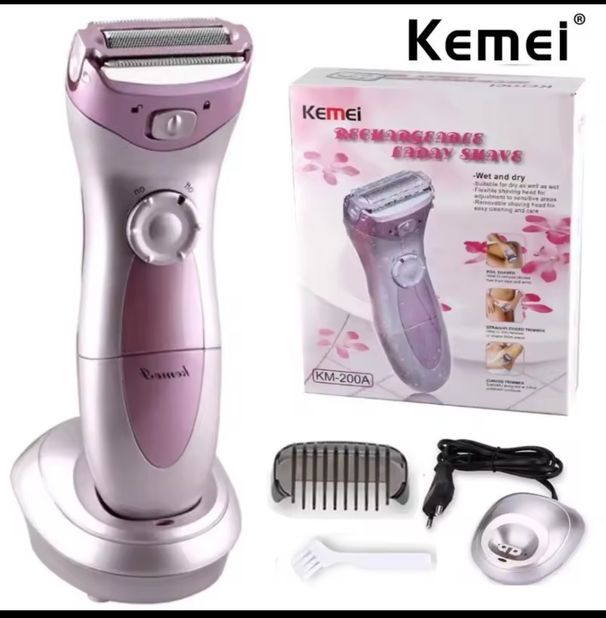 Kemei KM-200A Rechargeable Electric Hair Remover Shave Washable Epilator Shaving_voghion.com