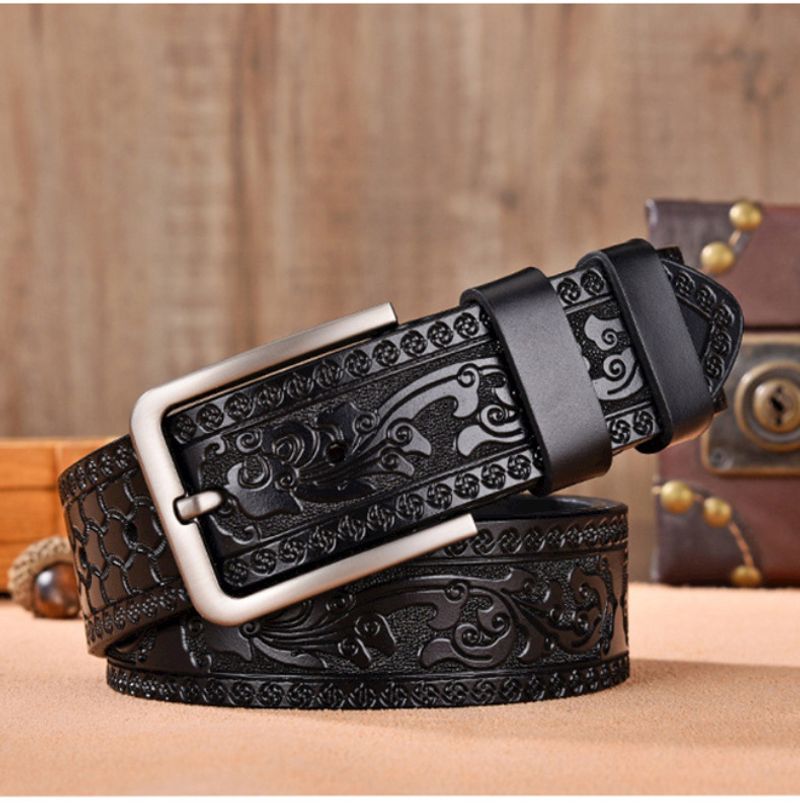 Retro Geprägte Casual herren Gürtel Kreuz-grenze Schwarz Vielseitig Leder Gürtel 3,8 CM Gürtel Großhandel_voghion.com