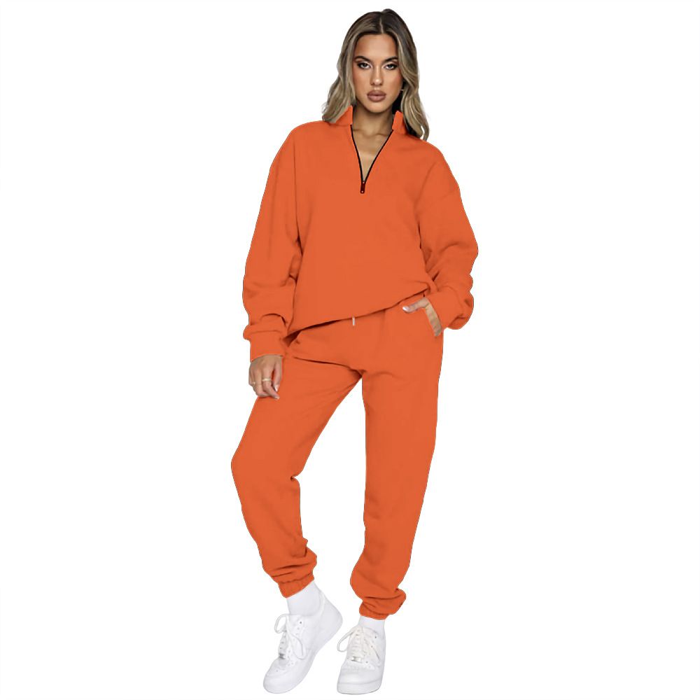 "Set con felpa con cappuccio e pantaloni Urban Ease con cerniera – Abbigliamento da casa da donna in misto cotone a maniche lunghe (S-XXXL, 9 colori) – Dalla corsa al caffè al casual cool"_voghion.com
