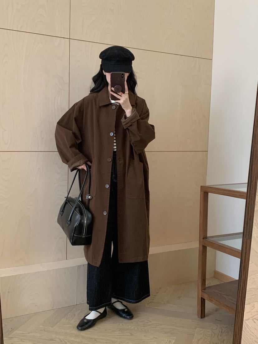 Women's Clothing Women's Clothing 2024 Simple Korean Retro Clean Version Turn-Down Collar Single-Breasted Loose Casual Coat F_voghion.com