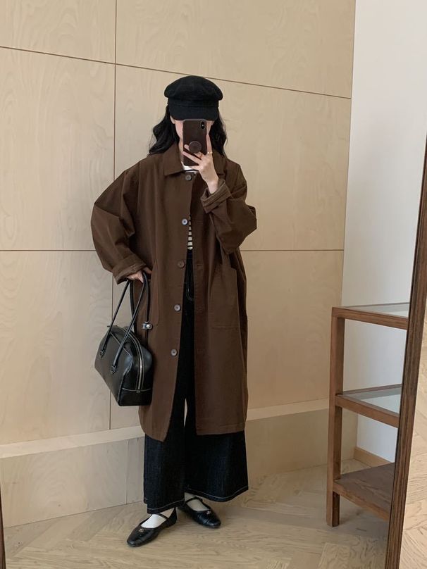 Women's Clothing Women's Clothing 2024 Simple Korean Retro Clean Version Turn-Down Collar Single-Breasted Loose Casual Coat F_voghion.com