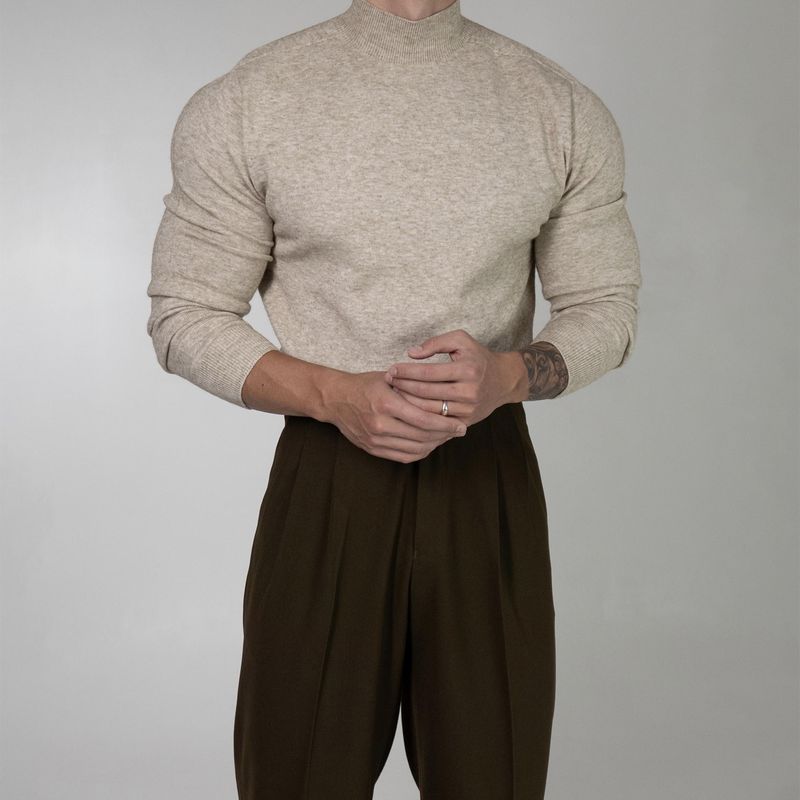Pull col roulé mi-long de couleur unie pour homme, coupe slim, style américain, style mature, printemps et automne_voghion.com