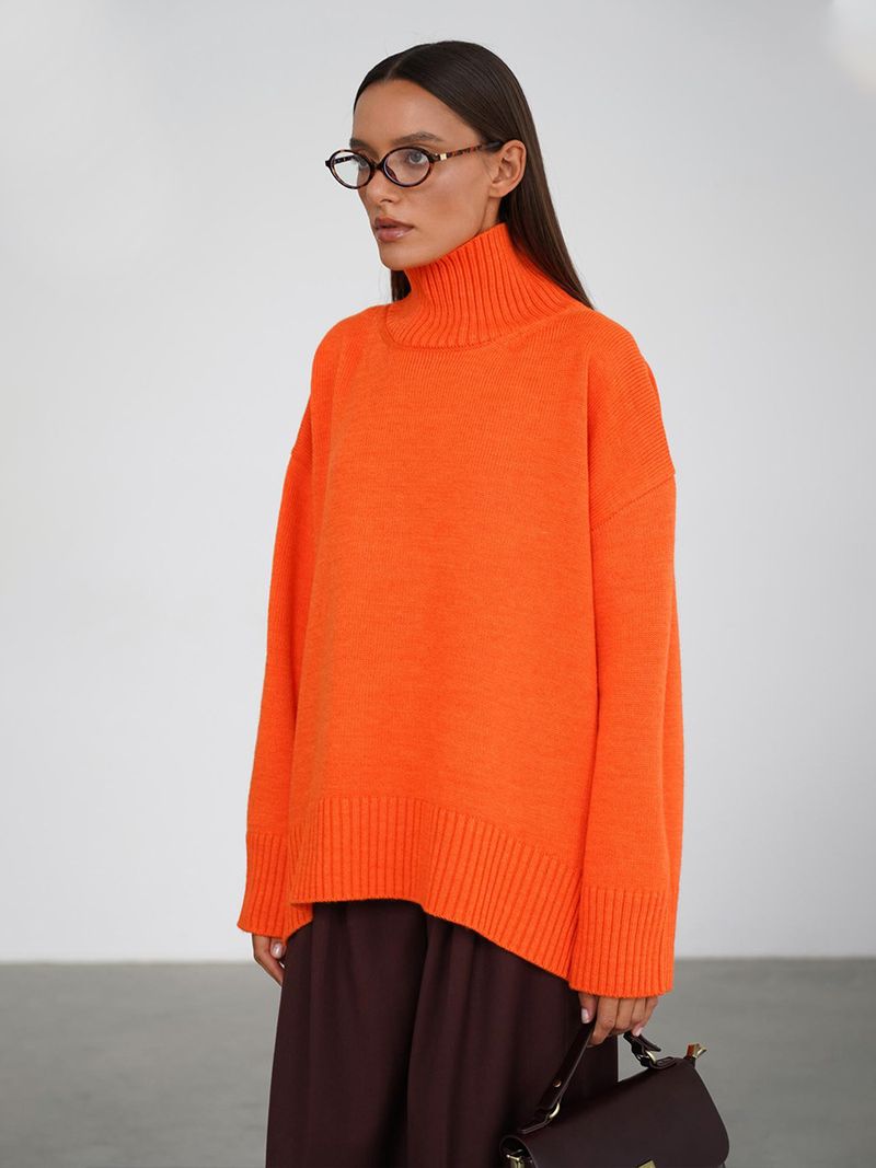 Women's Clothing autumn and winter solid color high necked sweater loose and slim all match knitted sweater for women_voghion.com