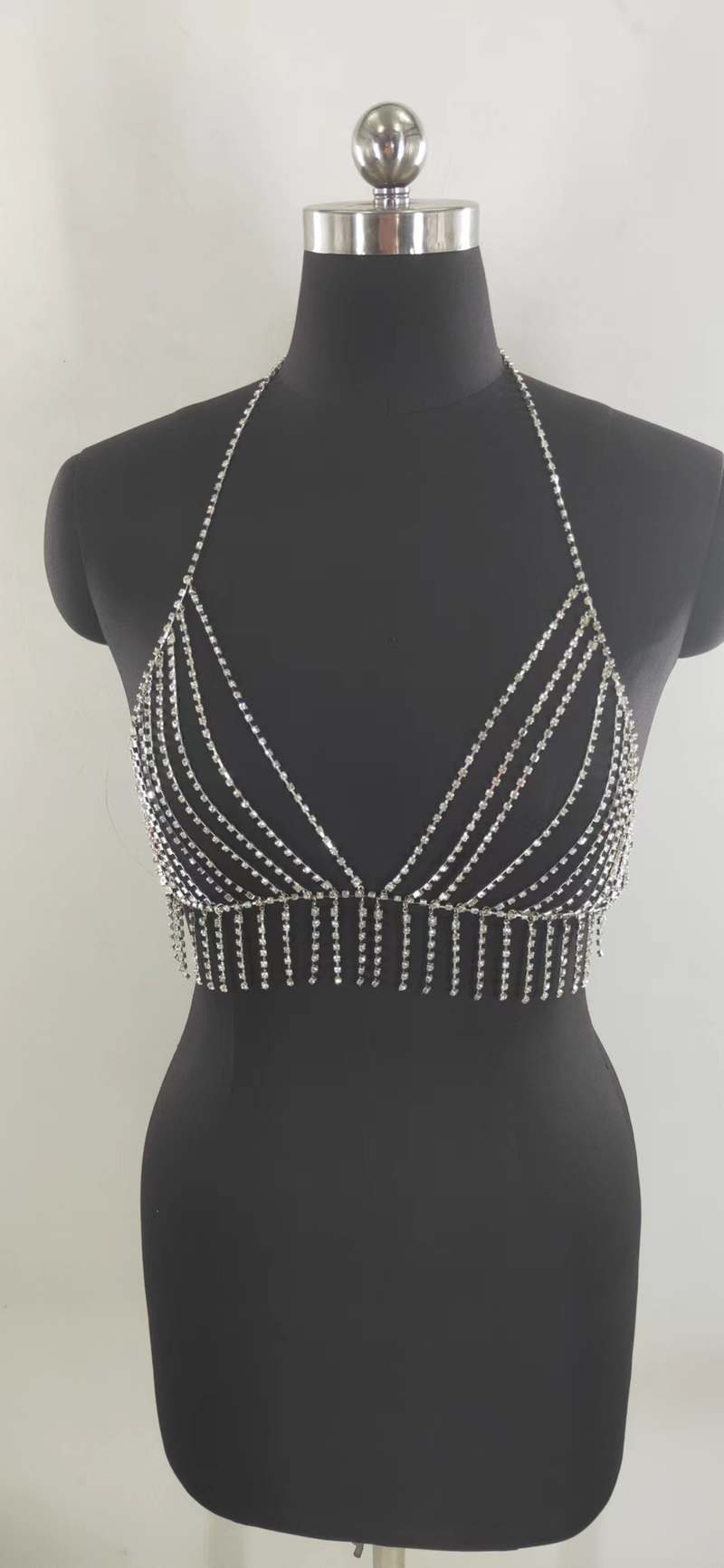 Rhinestone inlay single row drill chain fringe chain pendant neck top small vest body chain_voghion.com