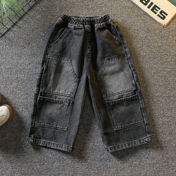 Boys' Stretch Denim Jeans With Elastic Waist - Comfortable Straight Leg Pants For Kids (90-150cm) - Soft Cotton Blend For Active Play_voghion.com