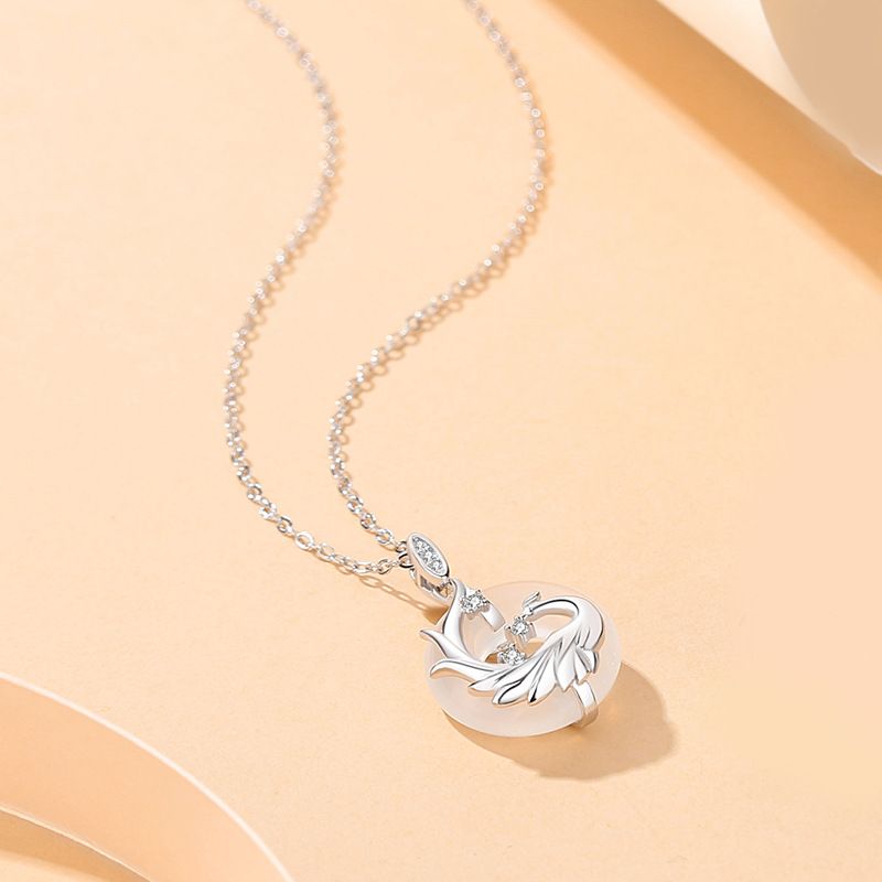 Collana con chiusura di sicurezza in argento sterling China-Chic con ciondolo agata nera, drago zodiacale maschile e femminile_voghion.com