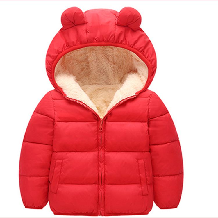 Erkek ve Kız Çocuk Kuzu Yünü Pamuklu Ceket Tavşan Kulakları Dolgulu Ceket_voghion.com