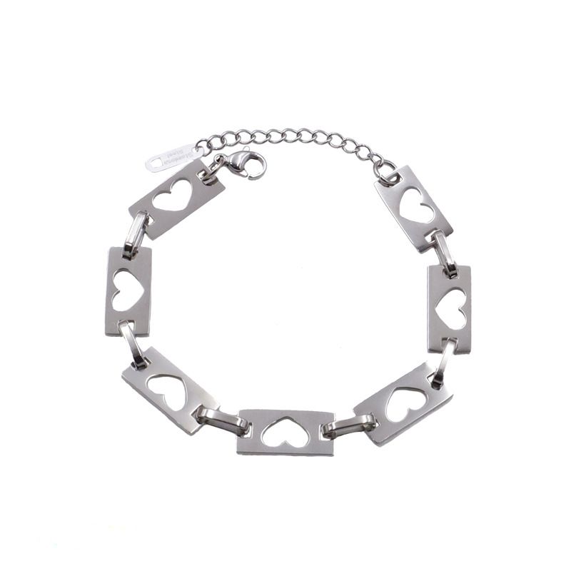 Hip Hop Ins Style Personality Simple Hand Jewelry Heart Shape Square Titanium Steel Non-Fading Bracelet For Women_voghion.com