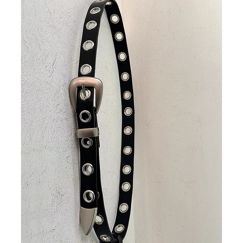 Hip-hop punk bombasse queue de poignard accessoires sans poinçon oeillet ceinture en cuir pour femmes rétro boucle ardillon ceinture jean ceinture_voghion.com