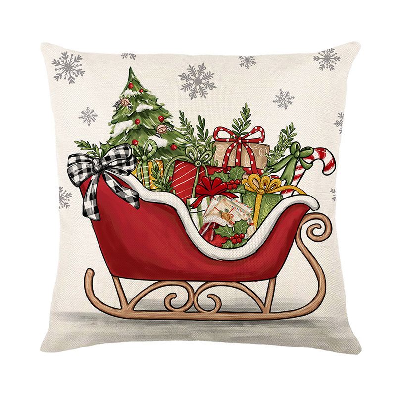Housse de coussin décorative de Noël en lin imprimé pour canapé, housse de coussin pour la maison, housse de coussin pour la chambre à coucher_voghion.com