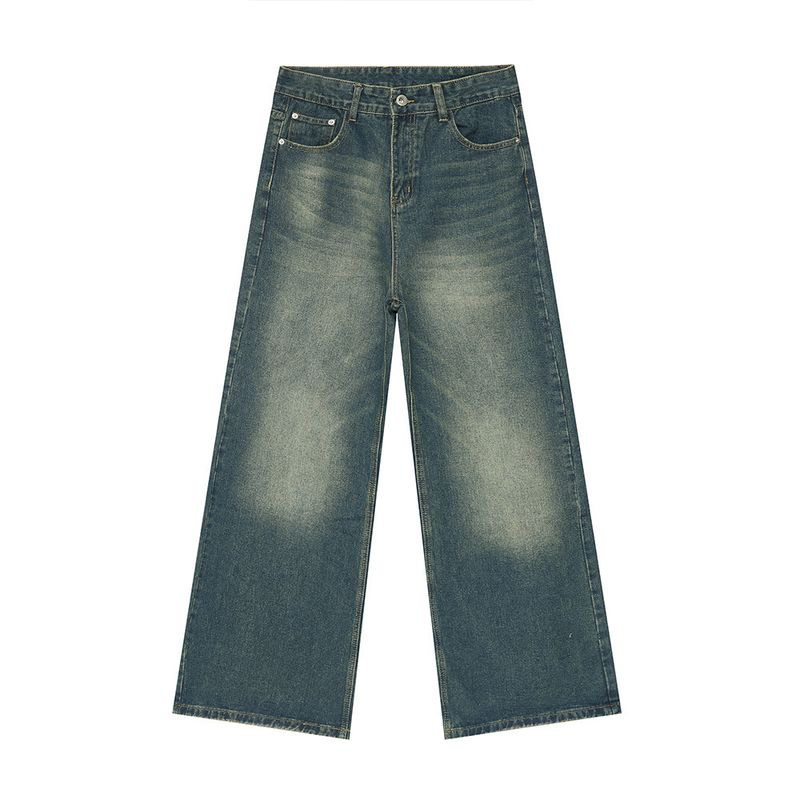 Herrenbekleidung Herbststil Amerikanisches Retro-Waschmuster Einfache gerade Röhre Drape Mopping Casual Jeans_voghion.com