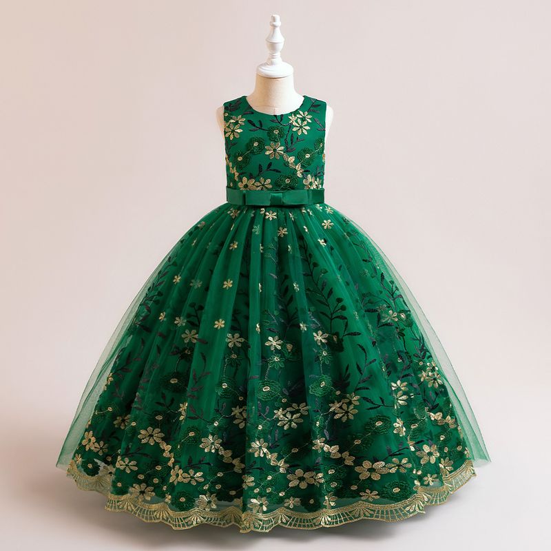 Mother & Kids new girls dresses for older children long princess dress piano host performance costume embroidered mesh skirt_voghion.com