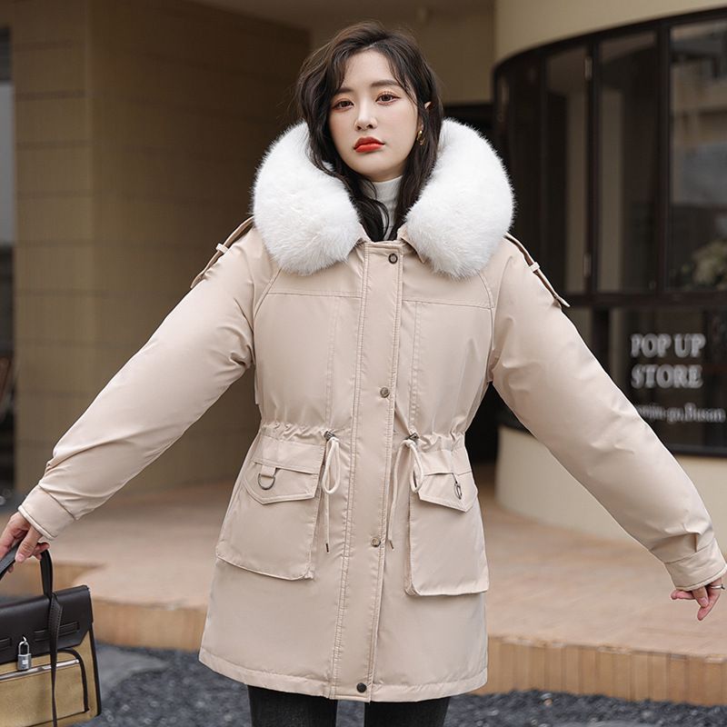 Women's wear can be removed inner liner plus fleece thickening pie to overcome the long large fur collar waist cotton-padded jacket coat_voghion.com