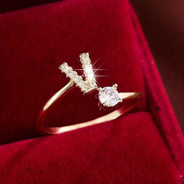 Anillo de mujer de moda con 26 letras en inglés y microincrustaciones de circonitas, anillo abierto liso chapado en cobre de 14 quilates_voghion.com