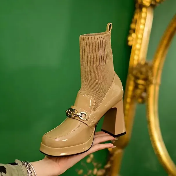 Dámské boty v evropském stylu s hranatou špičkou, univerzální minimalistický styl, trojitá meruňková barva, doprava zdarma_voghion.com