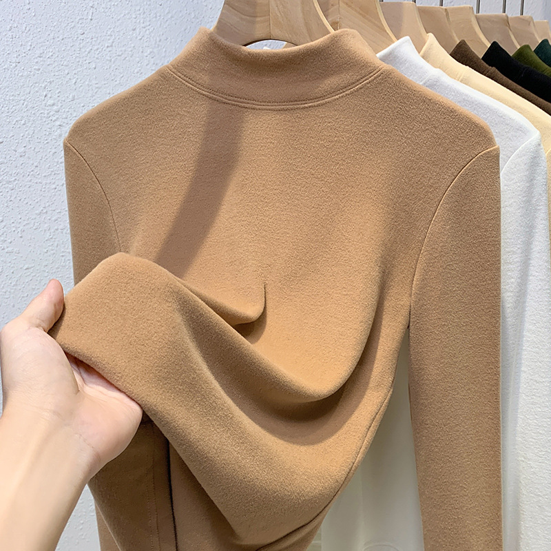 Women's Double-Layer Fleece Thermal Top - Ultra-Soft Round Neck Long Sleeve Base Layer, Stretchy & Warm, Slim Fit Essential For Autumn/Winter_voghion.com