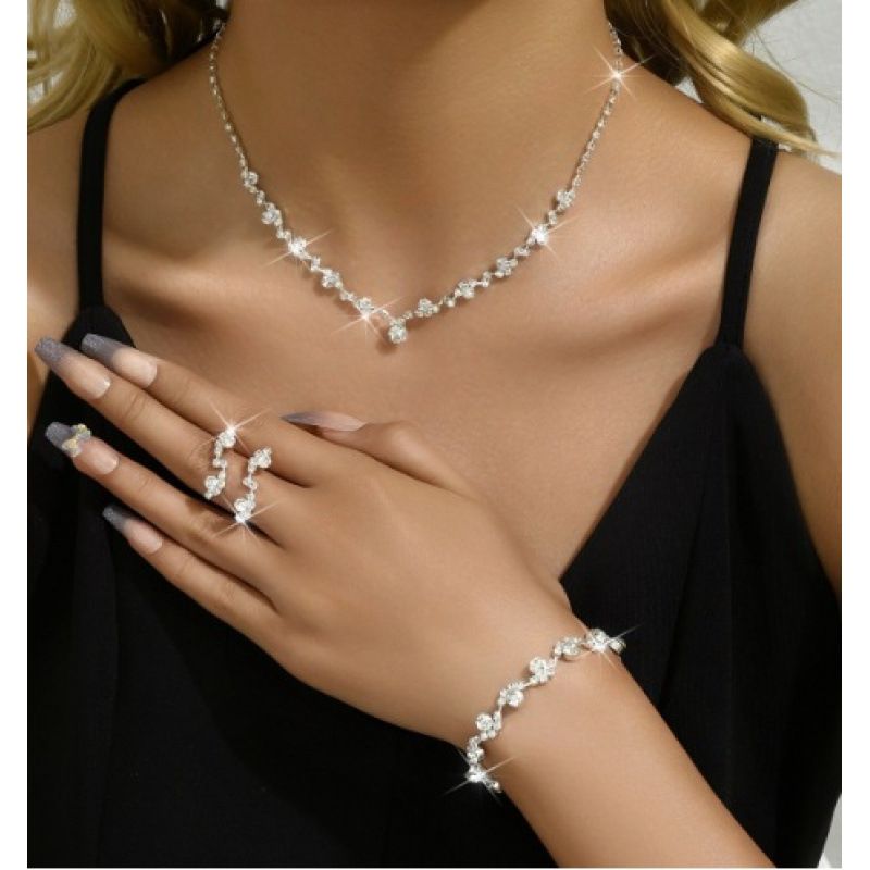 bridal jewelry necklace earrings bracelet jewelry set banquet dress fashionable and versatile temperament accessories_voghion.com