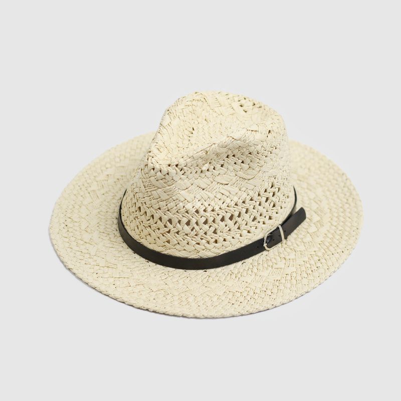 Pălărie de plajă cu curea universală pentru cowboy, tricotată cu margine mare, coreeană, 2024, nouă_voghion.com