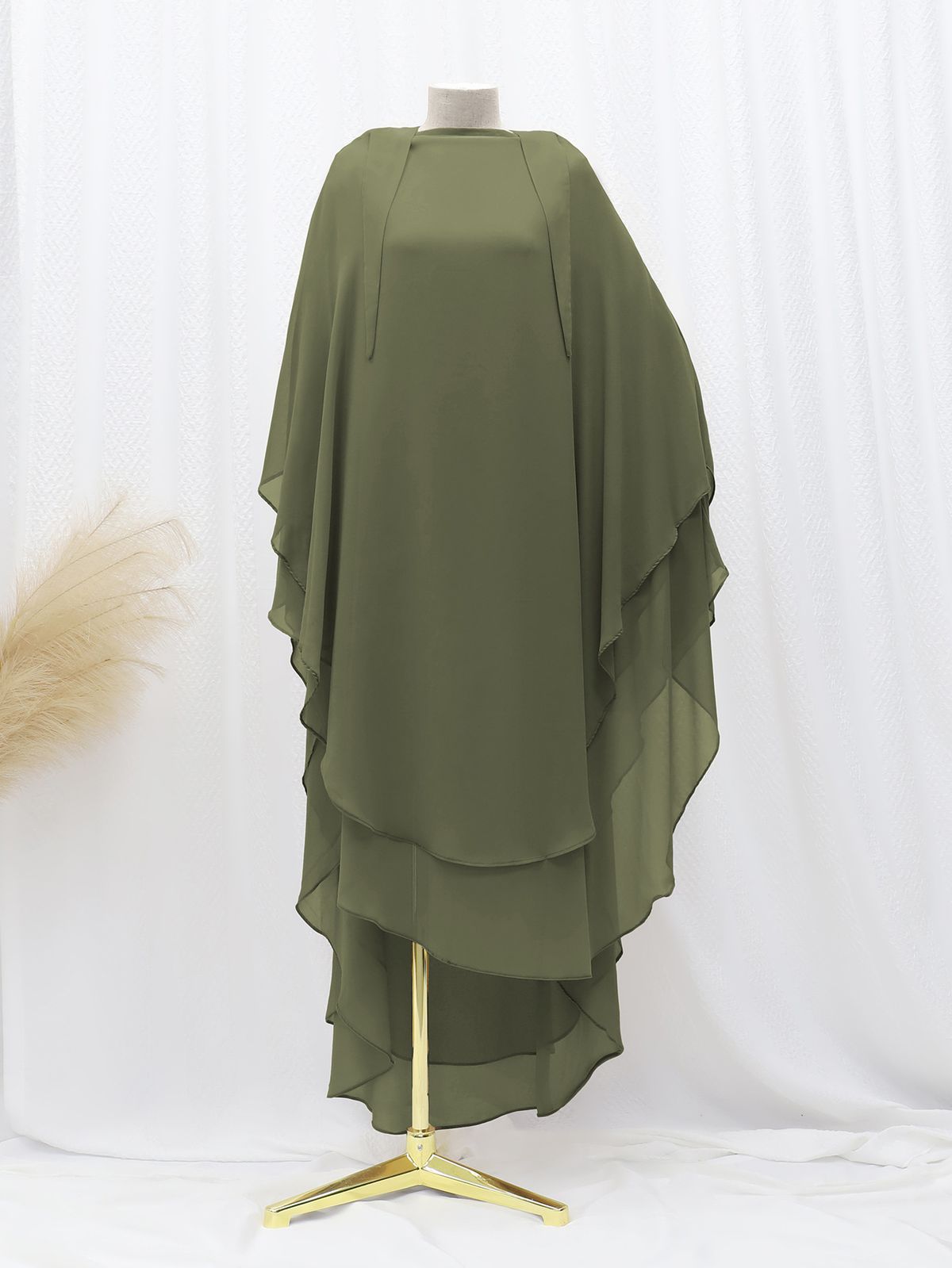 Women's Hijab Front And Back Double Layer Chiffon Swing Solid Color Large Headscarf_voghion.com