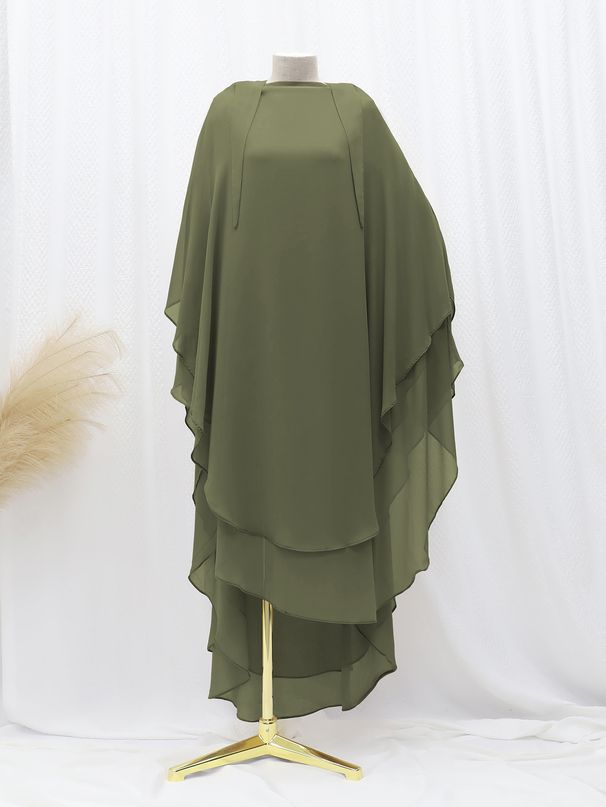 Women's Hijab Front And Back Double Layer Chiffon Swing Solid Color Large Headscarf_voghion.com