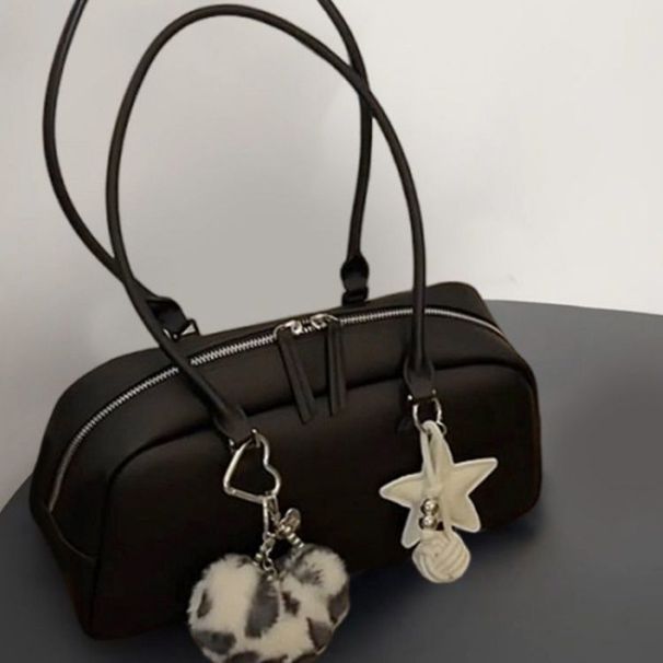 Borsa a tracolla Boston da donna, elegante e di grande capacità, autunno e inverno 2025, nera, elegante, personalizzata, alla moda._voghion.com