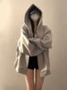 Hooded Sweatshirt For Women Spring And Autumn Oversize Thin Zipper Cardigan Loose Korean Style Lazy Chic Top_voghion.com