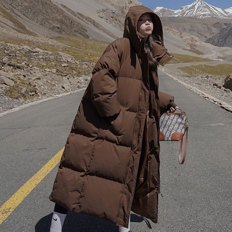 Women's clothing mid-length over-the-knee down cotton coat for women, Korean style loose thickened hooded cotton-padded jacket_voghion.com