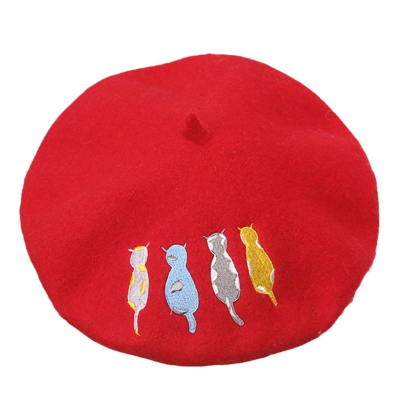 New Arrivals Niche Four Cat Embroidered Beanie All-match Painter Hat for Gathe Drop shipping_voghion.com