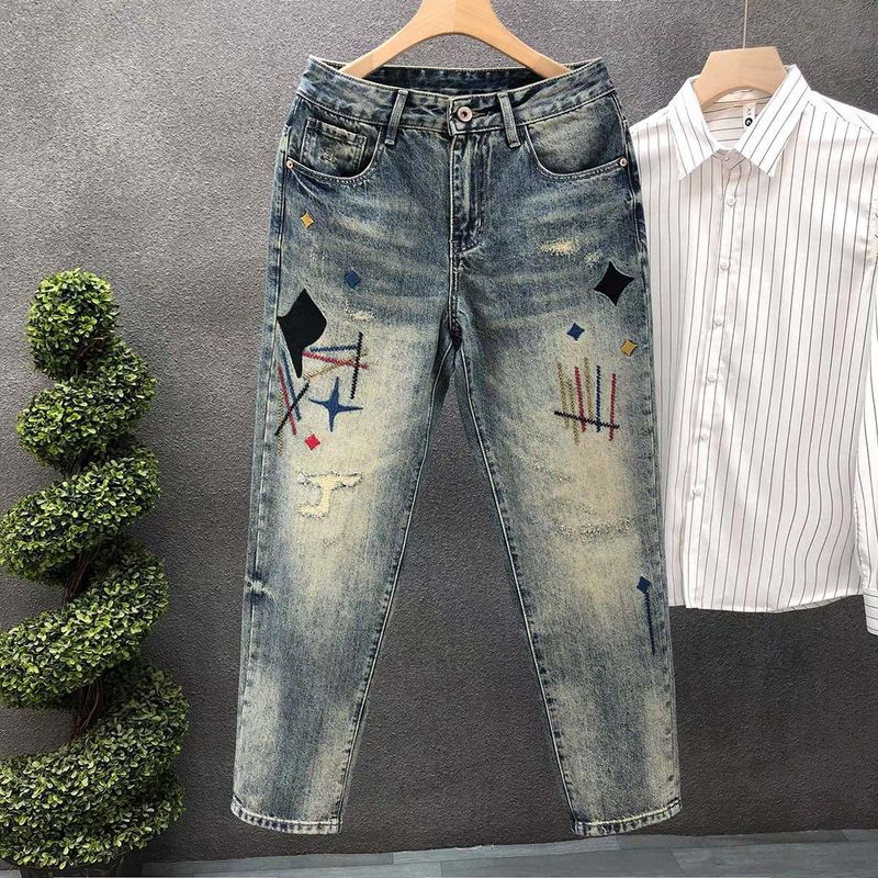 Jeans alla moda da uomo, lavati e rovinati, pantaloni lunghi dritti e larghi, in stile High Street_voghion.com