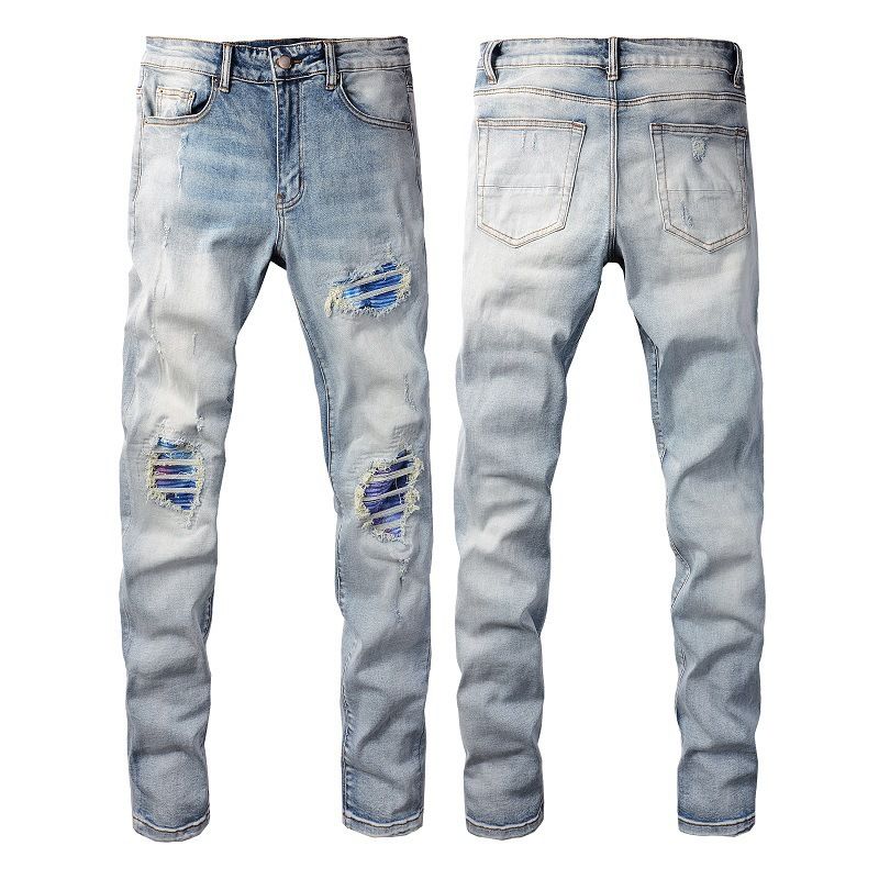 Abbigliamento maschile, marchio di moda maschile, jeans strappati da strada, pantaloni elastici colorati da uomo, pantaloni skinny da uomo_voghion.com