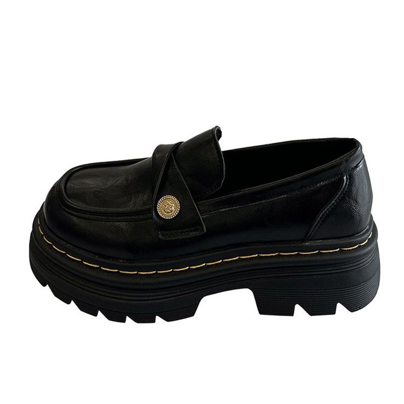 Klobige schwarze Loafer für Damen, Winter-Mary-Jane-Slip-On-Flats mit Plateausohle, inspiriert von Freizeitschuhen (Gummisohle, runde Zehenpartie)​​_voghion.com