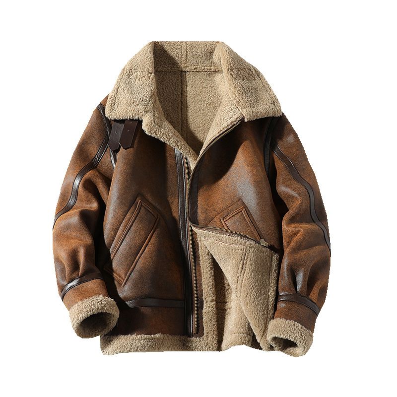 Herrenbekleidung Winter Neue große Herrenpelz-Einteilerjacke aus dickem Samt mit dickem Revers Py1526_voghion.com