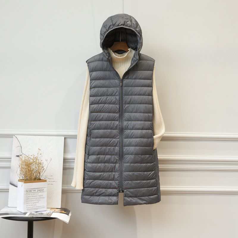 Giacca invernale da donna senza maniche in cotone Nuova giacca lunga imbottita Gilet parka sottile con cappuccio Gilet invernale lungo_voghion.com