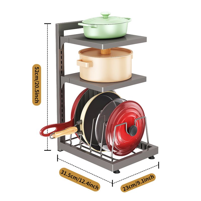 Under sink pot storage rack cabinet countertop layered preparation pot cover rack adjustable home multi layer kitchen pot rack_voghion.com