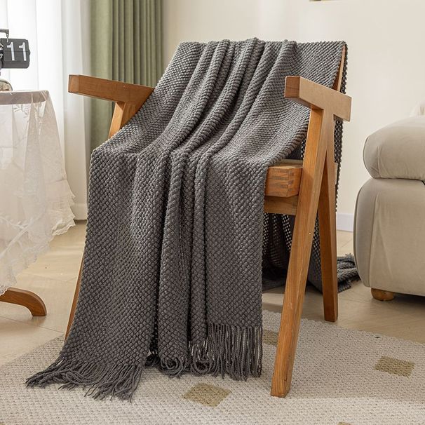 "Coperta morbida in maglia a bolle, leggera, in stile nordico, per divano, ufficio, pisolino e arredamento da letto - Colori solidi con nappe"_voghion.com