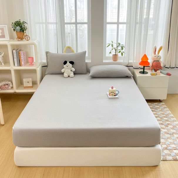 Set di lenzuola con angoli ipoallergenici – Coprimaterasso 3D Airflow con federe (puro poliestere, blu sale/verde lime/lavanda/grigio/rosa cipria)_voghion.com