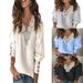 Modische Damenbekleidung, einfarbig, Spitze, V-Ausschnitt, lockerer Langarmpullover_voghion.com