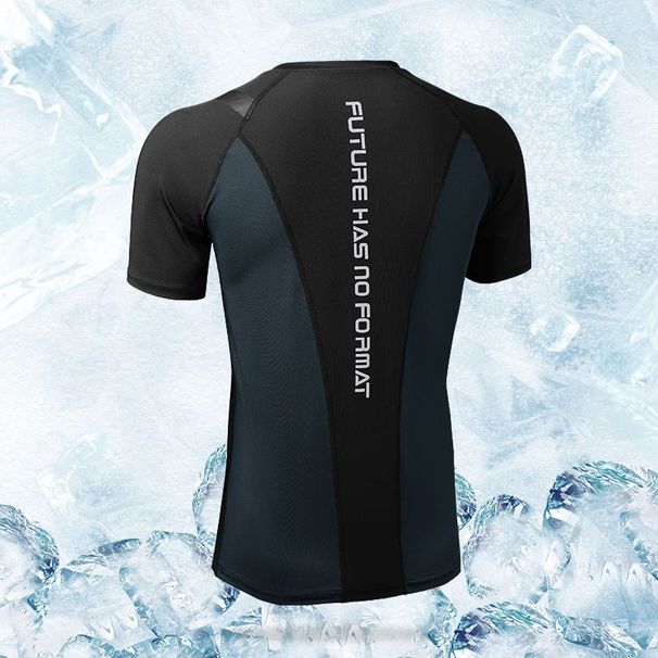 Men's Fitness Compression Shirt Short Sleeve Ice Silk Summer Base Layer Quick-Dry High Elasticity Running Football_voghion.com