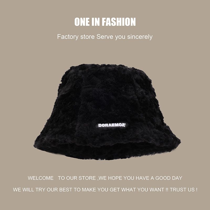 Stylish Solid Color Plush Bucket Hat Retro Bucket Hat Autumn and Winter Thickened Warm Hat Women's Versatile Basin Hat_voghion.com