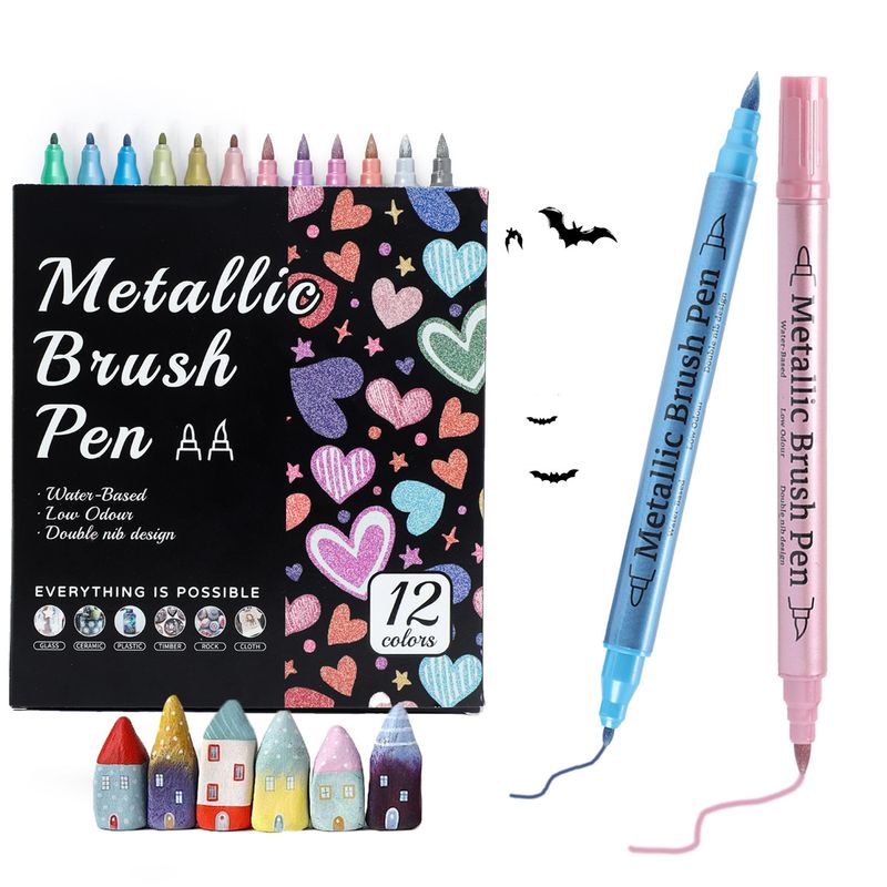 Metallic-Acryl-Farbmarker mit Doppelspitze für Kinder und Künstler – kein Verwackeln, kein Verblassen, wasserfeste Graffiti- und Bastelmarker (12/24/36 Farben)​_voghion.com