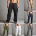 Men's Clothing Men's Jogging Cotton And Linen Trousers Summer Beach Pants Drawstring Elastic Waist Multi Pocket Solid Color Breathable Casual Overalls_voghion.com