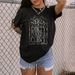 Women's fashion letter graffiti short sleeve cool Printed Letters Women's Round Neck T-Shirt Short Sleeve_voghion.com