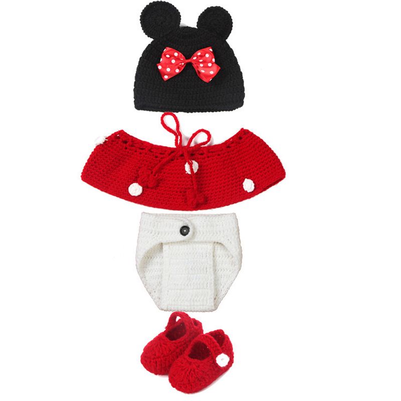 Conjunto de cuatro piezas de punto para niños Conjunto de fotografía de bebé de 100 días Gorro de lana hecho a mano para bebé Accesorios de fotografía de estudio_voghion.com